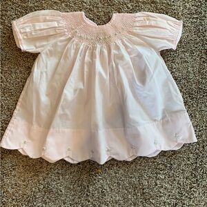 Hand-Smocked Pink Baby Dress with Scalloped Hem